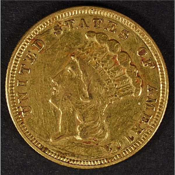 1854 $3 GOLD PIECE XF SCRATCHES