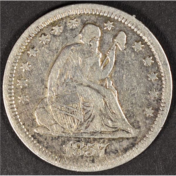 1857 SEATED LIBERTY QUARTER XF