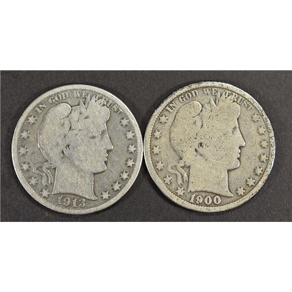 BARBER HALVES 1900-O & 1913 BOTH G4