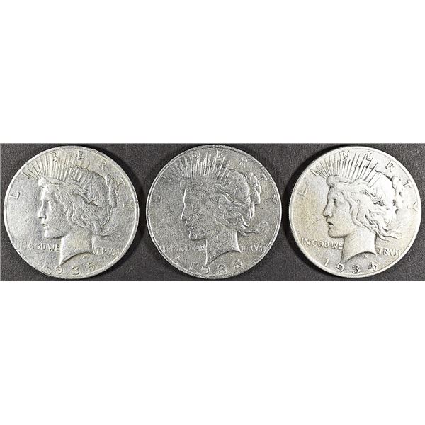 3 CIRCULATED PEACE DOLLARS