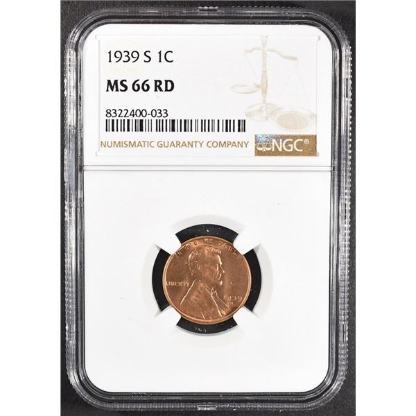 1939-S LINCOLN CENT MS66RD NGC