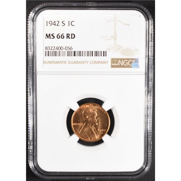 1942-S LINCOLN CENT MS66RD NGC
