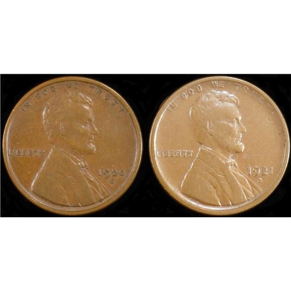 1920-S & 1921-S LINCOLN CENTS AU