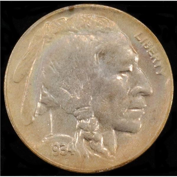 1934-D BUFFALO NICKEL GEM BU, AMAZING COLOR