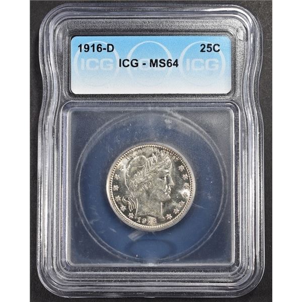 1916-D BARBER QUARTER ICG MS64