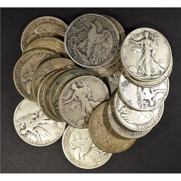 (20) MIXED DATES WALKING LIBERTY HALF DOLLARS