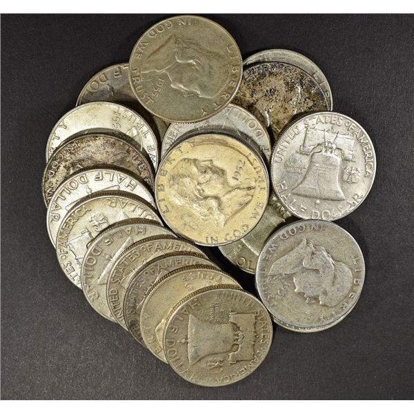 (20) MIXED DATES FRANKLIN HALF DOLLARS