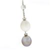 Image 4 : 14k White Gold 16 Rolo Link Chain w/ Dual Pearl Drop Dangle Pendant Necklace
