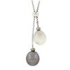 Image 6 : 14k White Gold 16 Rolo Link Chain w/ Dual Pearl Drop Dangle Pendant Necklace