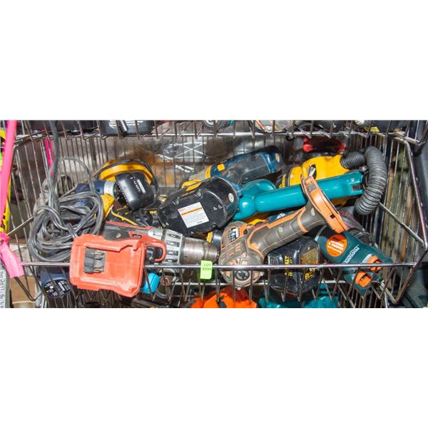WIRE BIN FULL OF MISC DRILLS/ TOOLS/ ETC