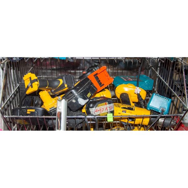 WIRE BIN FULL OF MISC DRILLS/ TOOLS/ ETC