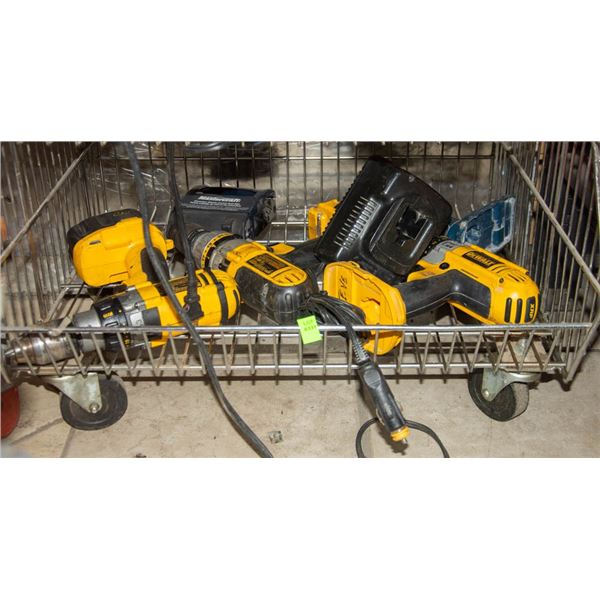 WIRE BIN FULL OF MISC DRILLS/ TOOLS/ ETC