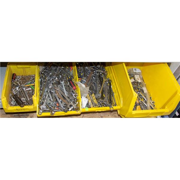 FOUR LARGE BINS OF ASSORTED HAND WRENCHES