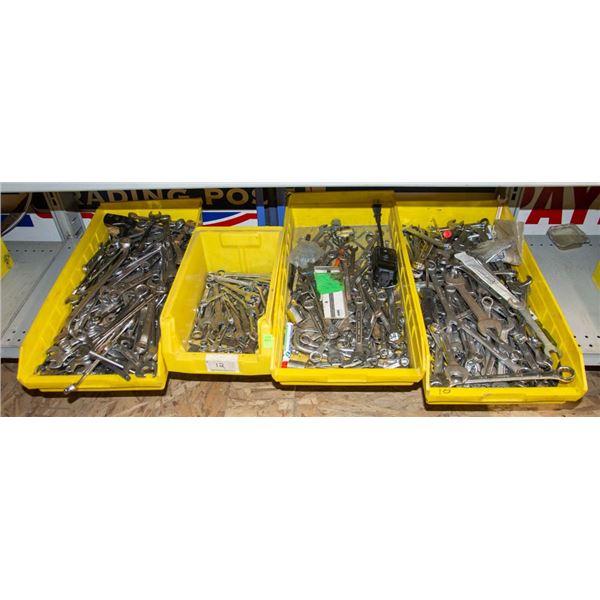 FOUR LARGE BINS OF ASSORTED HAND WRENCHES