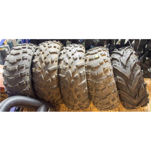 SET OF FIVE ASSORTED ATV TIRES