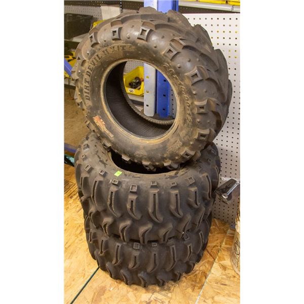 LOT OF THREE ASSORTED ATV TIRES