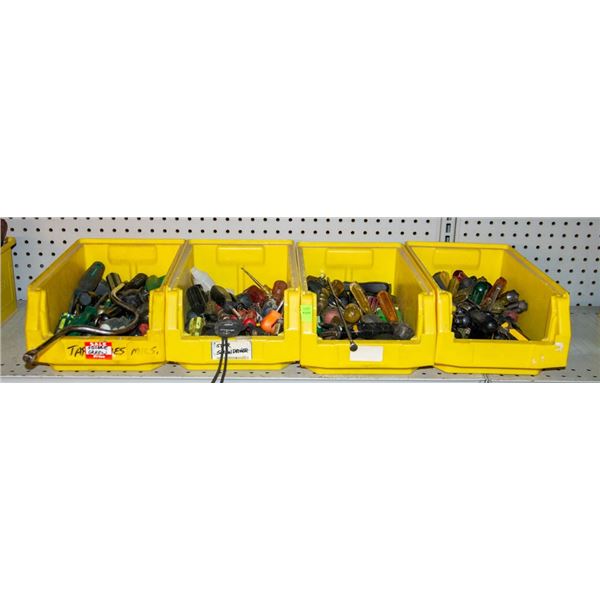 FOUR BINS OF SCREWDRIVERS