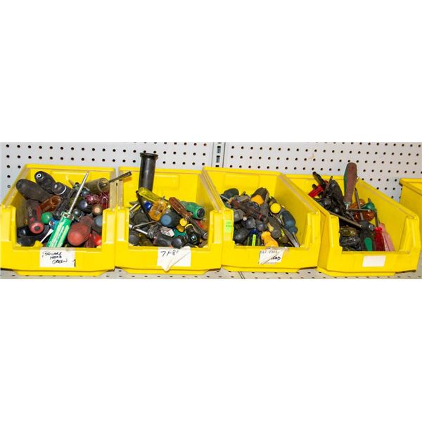 FOUR BINS OF SCREWDRIVERS