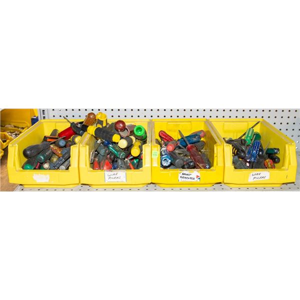 FOUR BINS OF SCREWDRIVERS