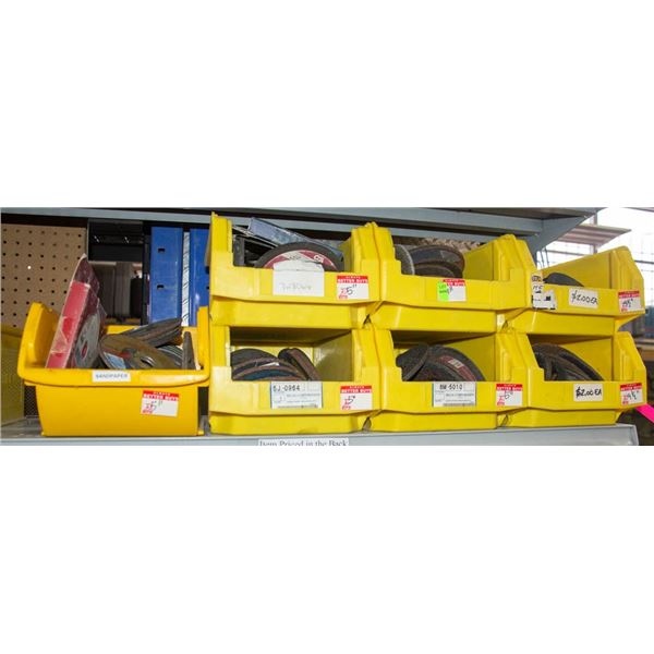 SEVEN BINS OF ASSORTED GRINDING DISCS