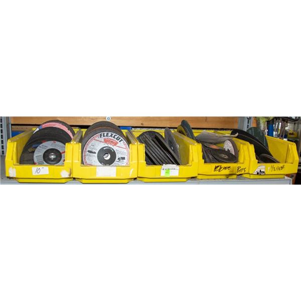 FIVE BINS OF ASSORTED GRINDING DISCS