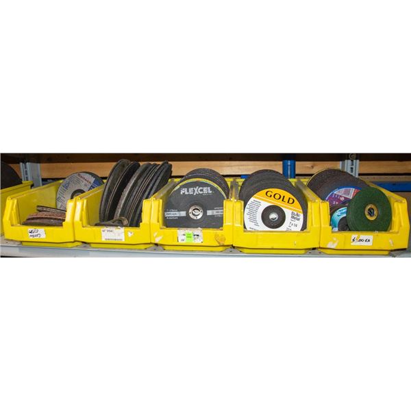 FIVE BINS OF ASSORTED GRINDING DISCS