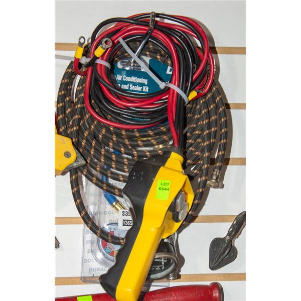 LOT OF AIR GAUGES/ HOSE AND AN ELECTRICAL SWITCH