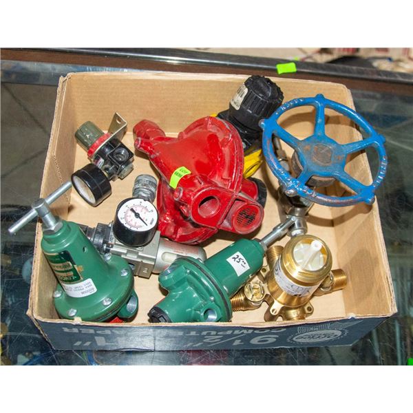 LOT OF ASSORTED VALVES AND GAUGES