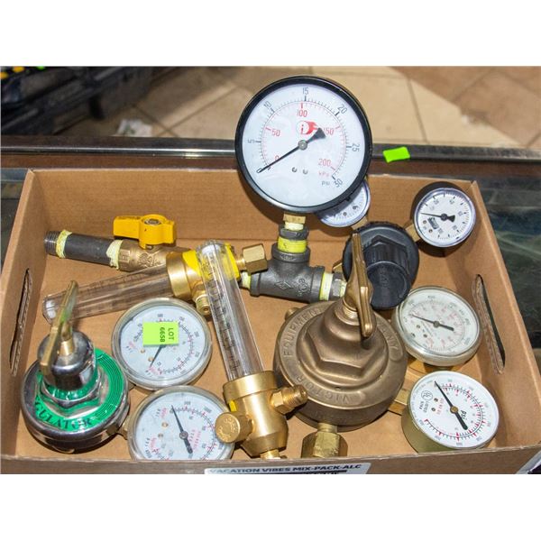 LOT OF ASSORTED VALVES AND GAUGES