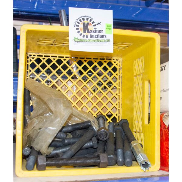 MILK CRATE OF HEAVY DUTY NUTS AND BOLTS