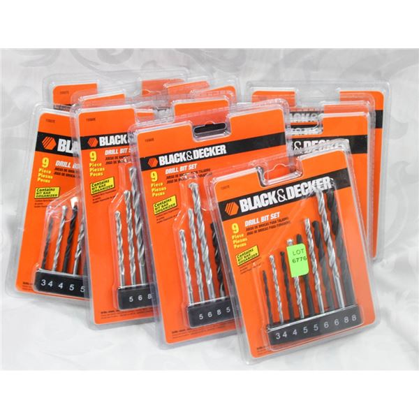 LOT OF ELEVEN 9 & 10PC BLACK AND DECKER DRILL BIT
