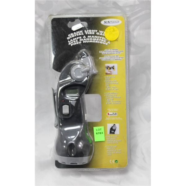 SUNFORCE CRANK LIGHT WITH DIGITAL TIRE GAUGE