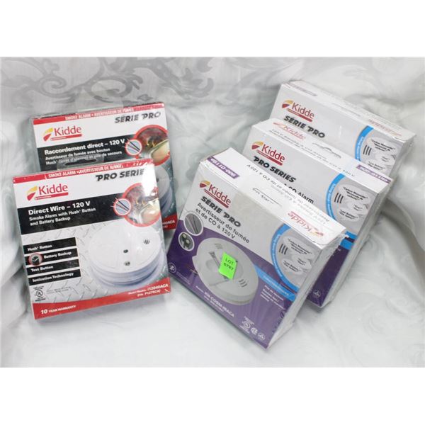 LOT OF FIVE KIDDE SMOKE AND CO2 ALARMS
