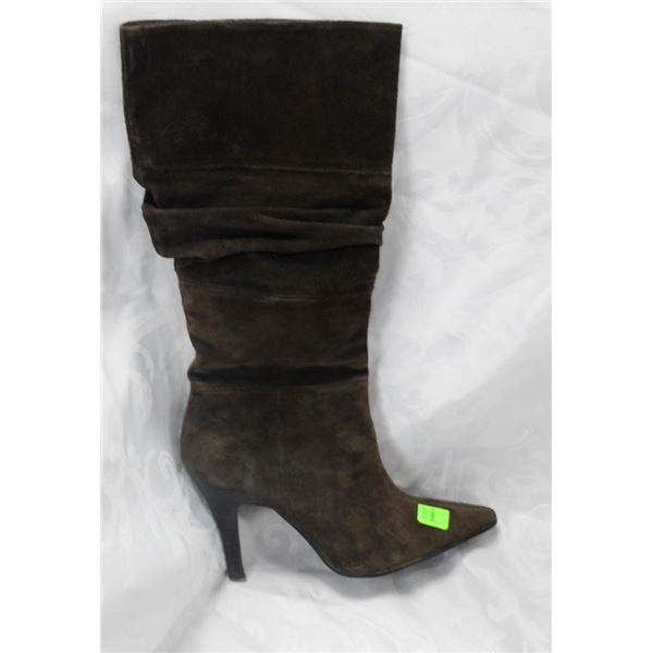 WOMENS BROWN SUEDE LIKE HIGH DRESS BOOT