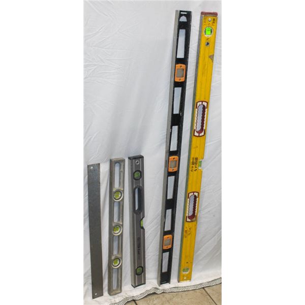 LOT OF 4 ASSORTED CONTRACTORS LEVELS & RULER