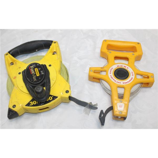 LOT OF 2 100FT TAPE MEASURES; STANLEY & BERY