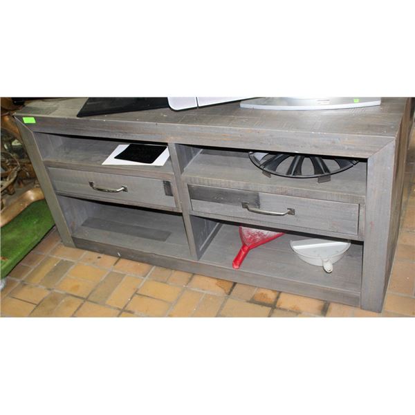 GREY WOOD WASHED FLAT SCREEN TV STAND W/ STORAGE