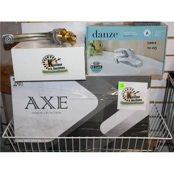 SMALL WIRE RACK OF 3 NIB LAVATORY FAUCETS