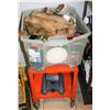 Image 1 : BIN OF MISC TOOLS & HARDWARE W/ ORANGE ROLLING