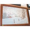 Image 1 : WINTER CABIN SCENE OIL ON CANVAS FRAMED WALL ART