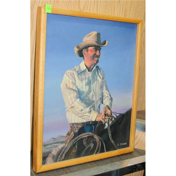 E. CLELAND COWBOY FRAMED PAINTING
