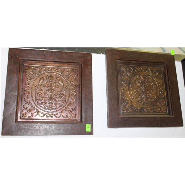 PAIR OF FRAMED TIN INSERTS