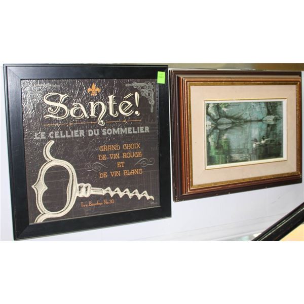 "SANTE" WINE THEME AND LOON FRAMED PICTURE