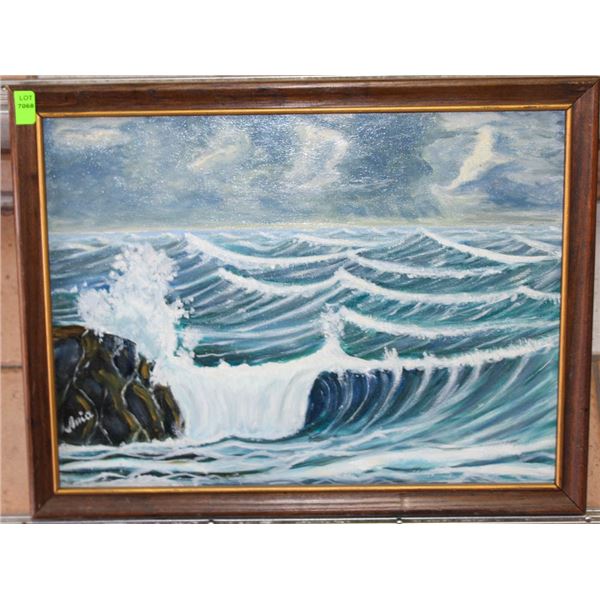 OCEAN SCENE OIL ON CANVAS FRAMED PICTURE