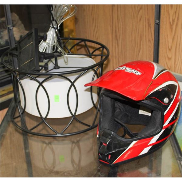 RED CIRUS SMALL ATV HELMET & SOLAR LIGHT FIXTURE