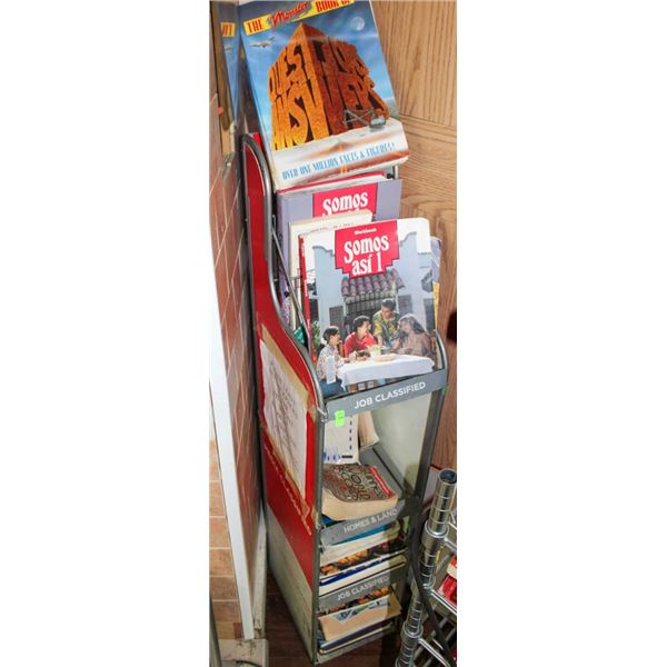 4 TEIR MAGAZINE RACK W/ CONTENTS
