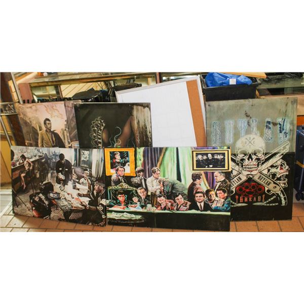 LOT OF 6 ASSORTED WALL HANGINGS; WHITEBOARD/