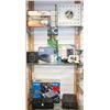 CONTENTS OF 3 WALL SHELVES- HOUSEHOLD ELECTRONICS;