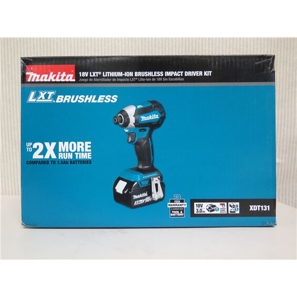 Makita XDT131 Brushless Impact Driver Kit, Battery, Charger & Bag New in Box