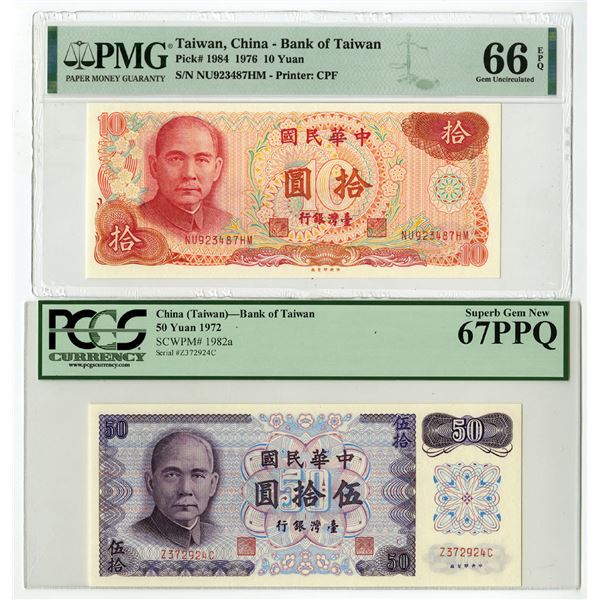 China-Taiwan. Bank of Taiwan, 1972 to 1976, Pair of Issued Banknotes.